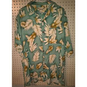 Paradise Coves 100% silk Hawaiian shirt vintage tropical leaf floral prints Size